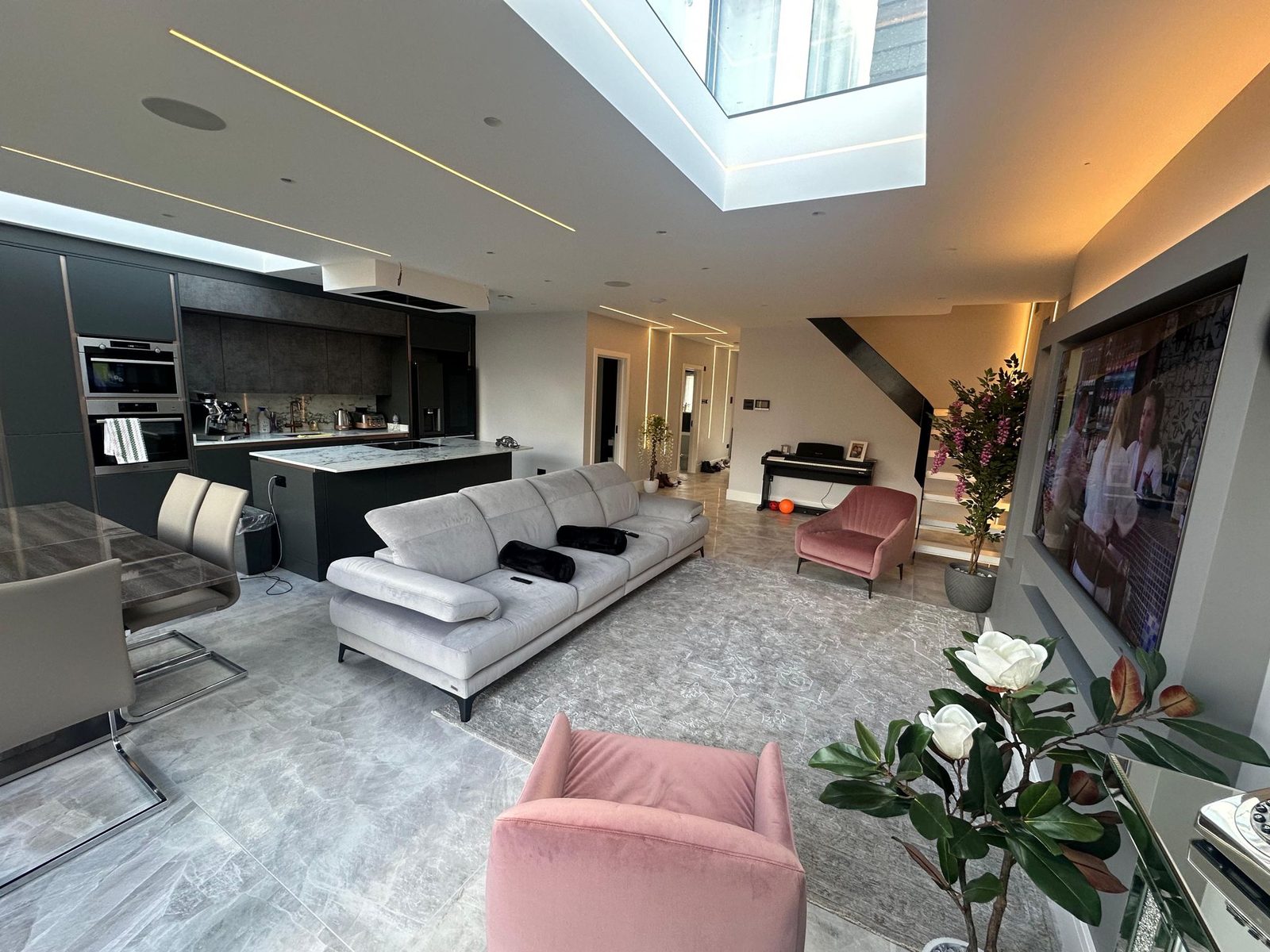 Open-plan living beneath the skylight