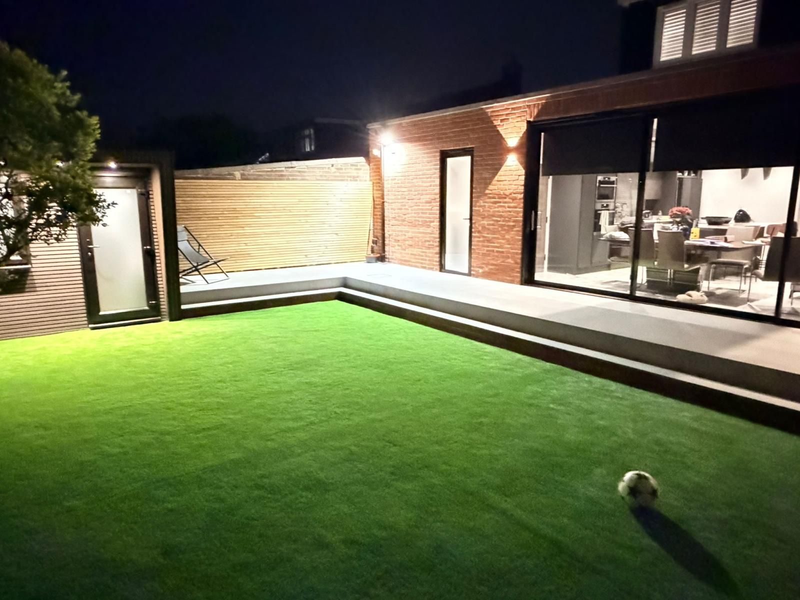 Garden room, illuminated at night